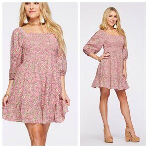 NWT Jessica Simpson Women's Printed Smocked Dress in Dots & Roses, Size Small